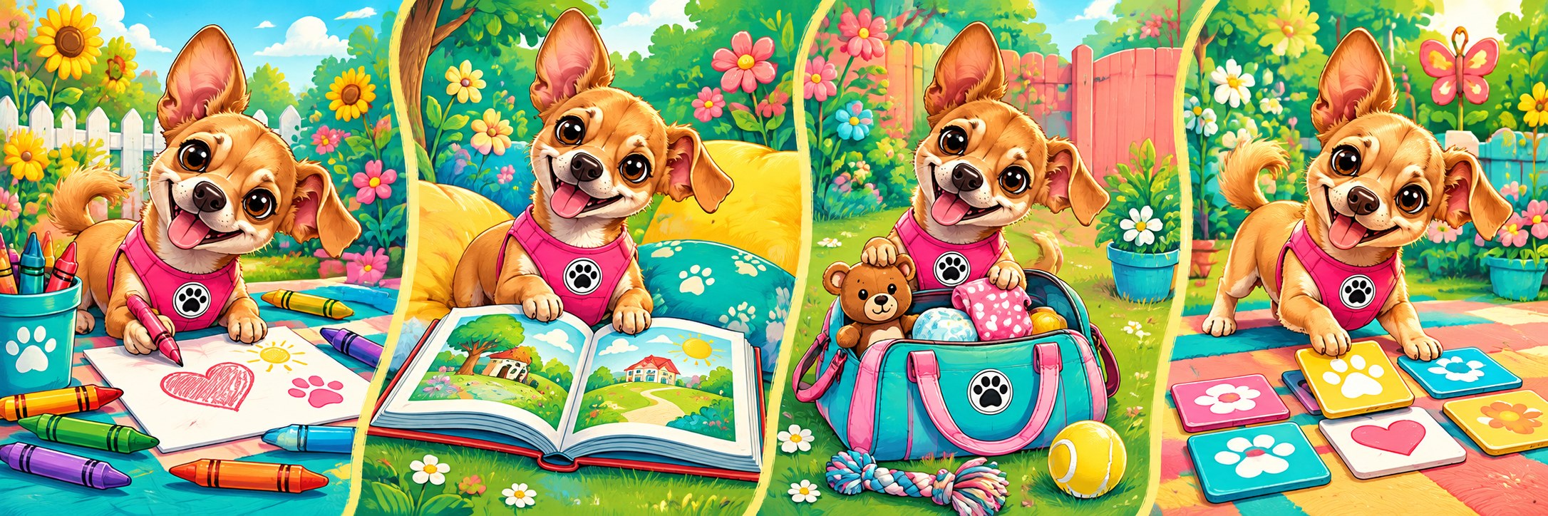 Four illustrated scenes with Miss Lucy